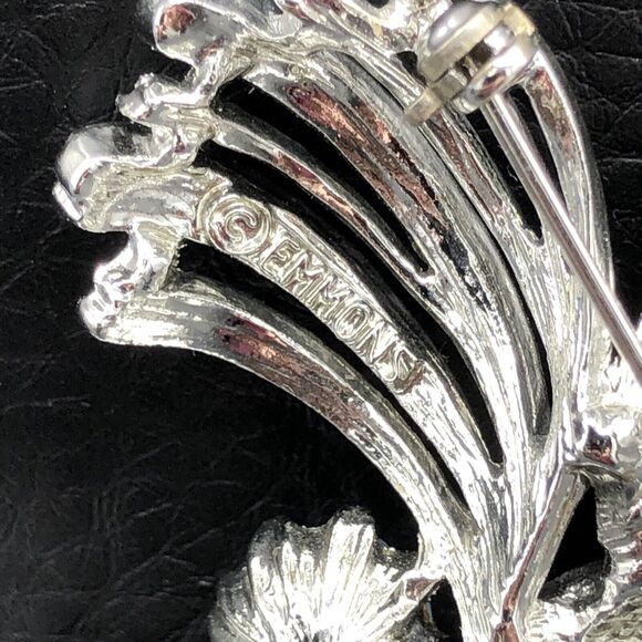 Vintage Emmons Brooch MAGNIFIQUE Abstract Leaf Blue Rhinestone Silver Tone 1960s - Picture 3 of 8